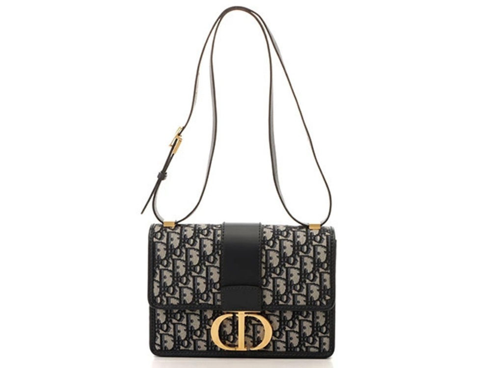 Christian Dior Oblique Montaigne Bag Navy Blue Jacquard Leather Circa Glossy